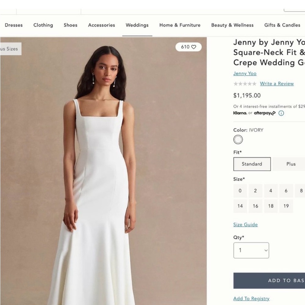 Jenny Yoo Ivory Square-Neck Crepe Wedding Gown